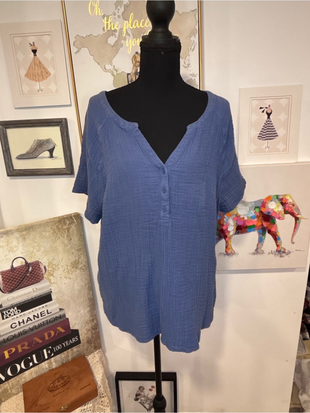 GAP Blue Cotton Gauze Henley Tunic